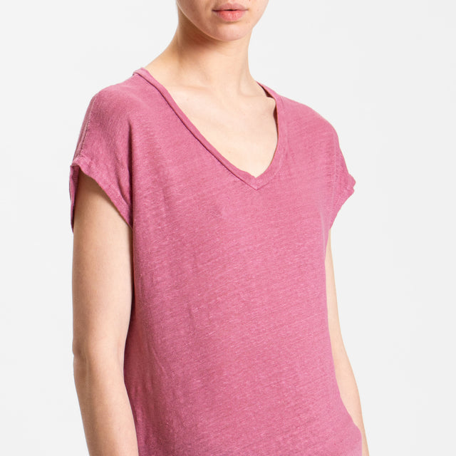 Zeroassoluto-T-shirt scollo V in lino - rose
