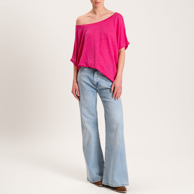 Zeroassoluto-T-shirt scatola in lino - fucsia
