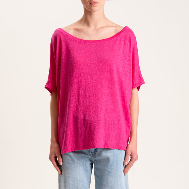 Zeroassoluto-T-shirt scatola in lino - fucsia