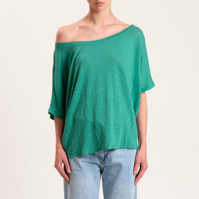Zeroassoluto-T-shirt scatola in lino - smeraldo