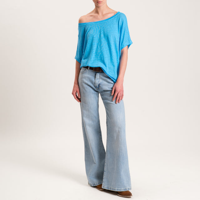 Zeroassoluto-T-shirt scatola in lino - turchese
