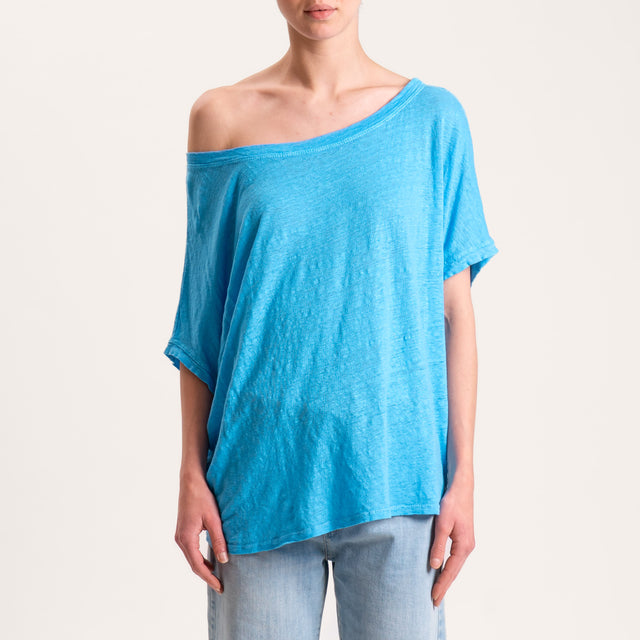 Zeroassoluto-T-shirt scatola in lino - turchese