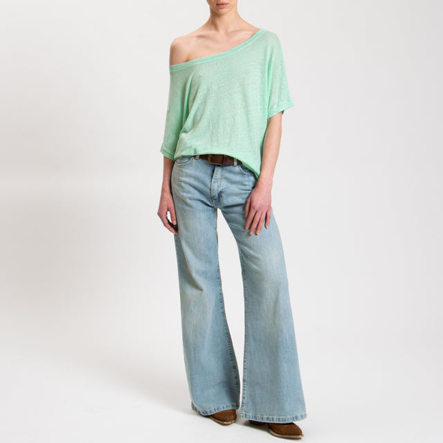 Zeroassoluto-T-shirt scatola in lino - acqua