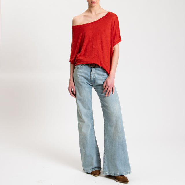 Zeroassoluto-T-shirt scatola in lino - aperol