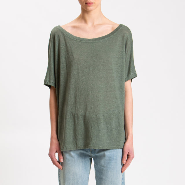 Zeroassoluto-T-shirt scatola in lino - militare