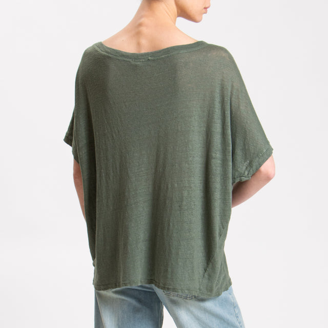 Zeroassoluto-T-shirt scatola in lino - militare