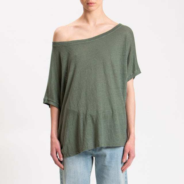 Zeroassoluto-T-shirt scatola in lino - militare