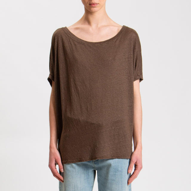 Zeroassoluto-T-shirt scatola in lino - moka