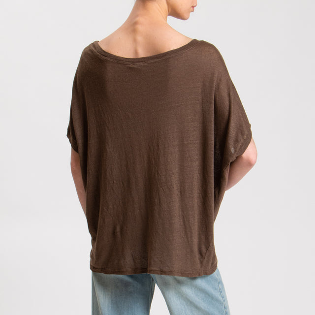 Zeroassoluto-T-shirt scatola in lino - moka