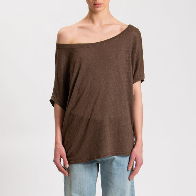 Zeroassoluto-T-shirt scatola in lino - moka