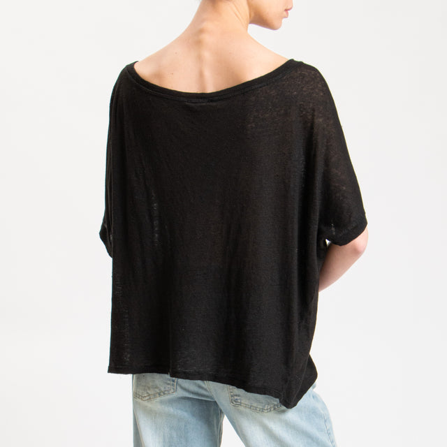 Zeroassoluto-T-shirt scatola in lino - nero