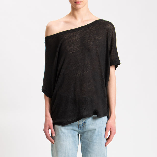 Zeroassoluto-T-shirt scatola in lino - nero