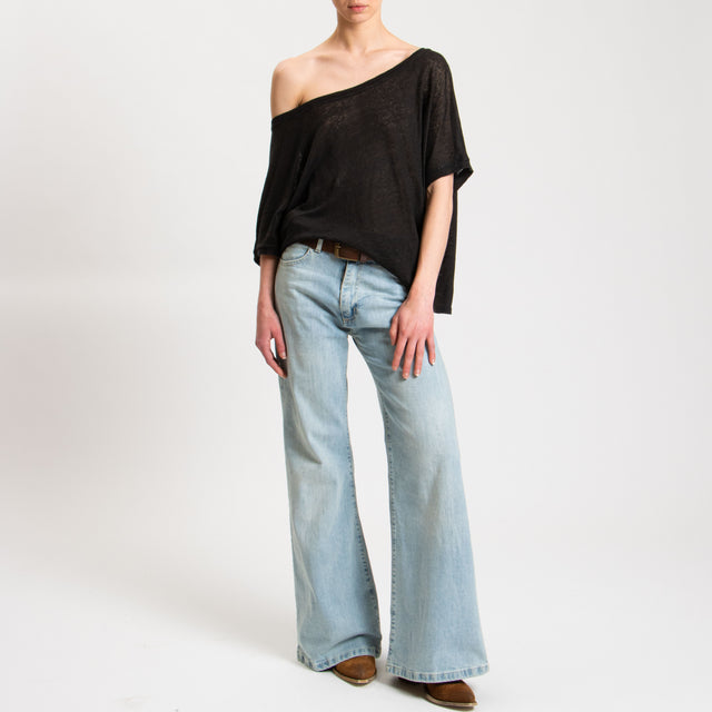Zeroassoluto-T-shirt scatola in lino - nero