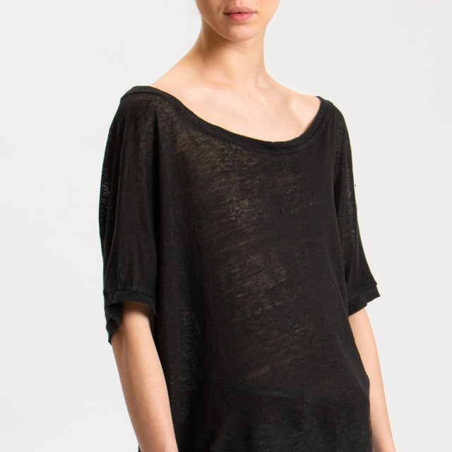 Zeroassoluto-T-shirt scatola in lino - nero
