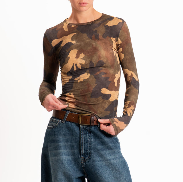 Zeroassoluto-T-shirt sottile camouflage MISTO CASHMERE - militare/moro/beige