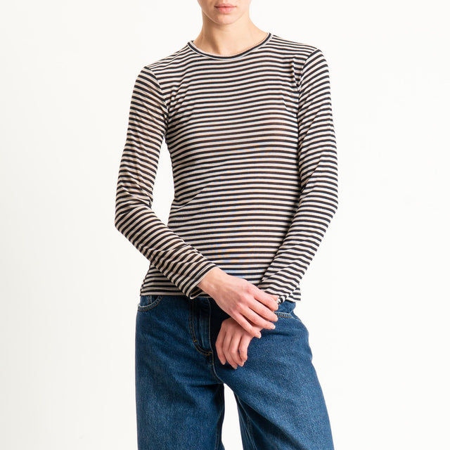 Zeroassoluto-T-shirt sottile girocollo MISTO CASH - sand/nero