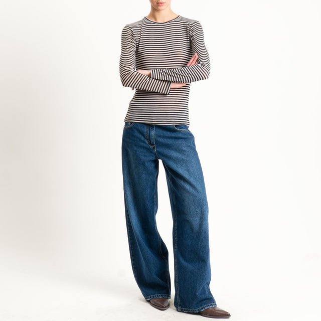 Zeroassoluto-T-shirt sottile girocollo MISTO CASH - sand/nero