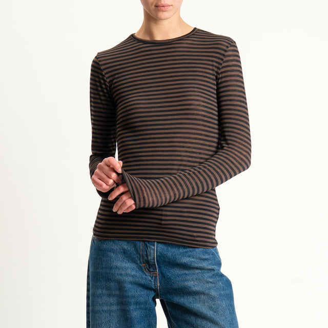 Zeroassoluto-T-shirt girocollo MISTO CASHMERE ultra light - moro/nero