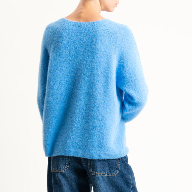 Zeroassoluto-Maglia scollo a v manica scesa BABY ALPACA SUPERFINE ELASTICIZZATA - azzurro