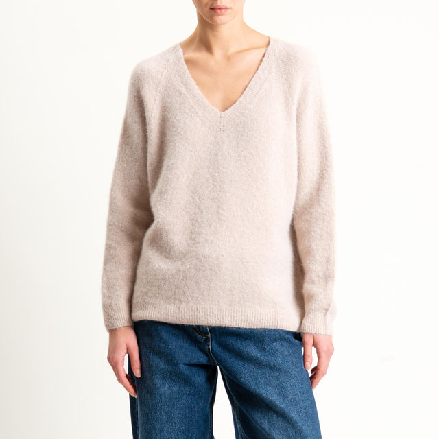 Zeroassoluto-Maglia scollo a v manica scesa BABY ALPACA SUPERFINE ELASTICIZZATA - beige
