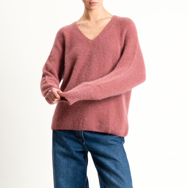 Zeroassoluto-Maglia scollo a v manica scesa BABY ALPACA SUPERFINE ELASTICIZZATA - blush