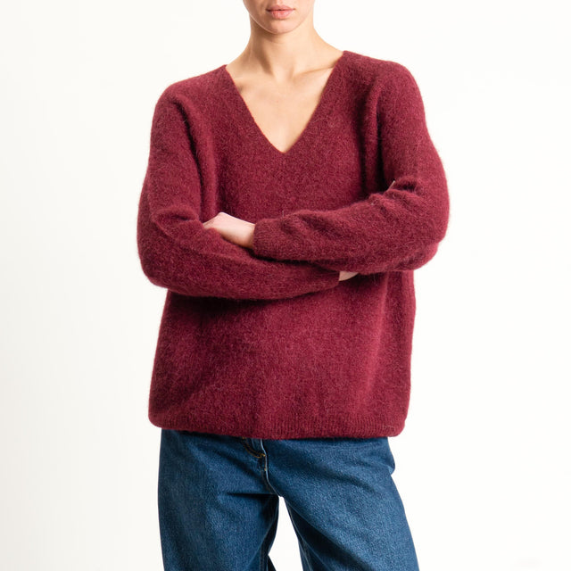 Zeroassoluto-Maglia scollo a v manica scesa BABY ALPACA SUPERFINE ELASTICIZZATA - Bordeaux