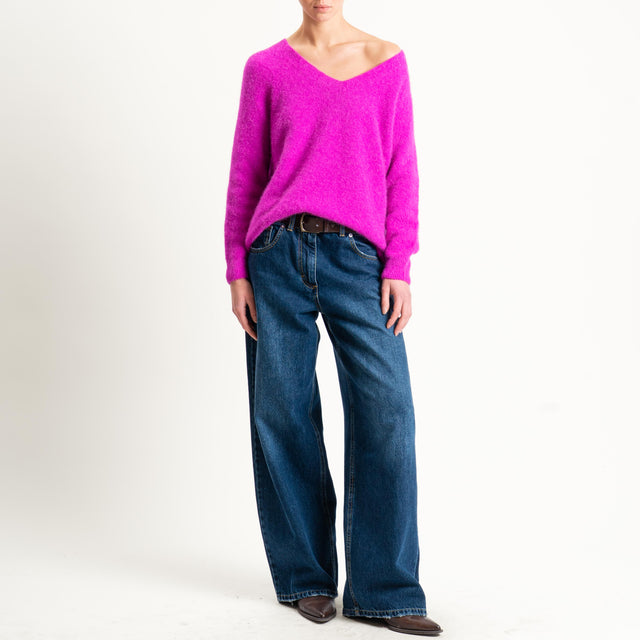 Zeroassoluto-Maglia scollo a v manica scesa BABY ALPACA SUPERFINE ELASTICIZZATA - fucsia