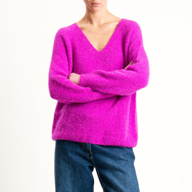 Zeroassoluto-Maglia scollo a v manica scesa BABY ALPACA SUPERFINE ELASTICIZZATA - fucsia