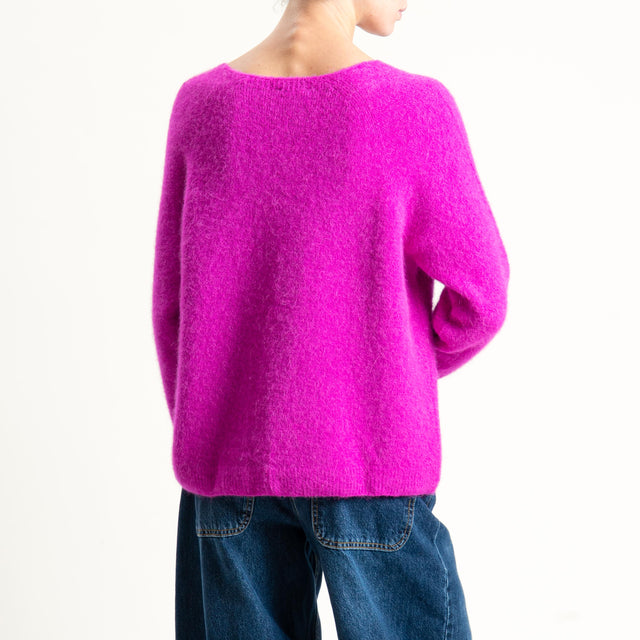 Zeroassoluto-Maglia scollo a v manica scesa BABY ALPACA SUPERFINE ELASTICIZZATA - fucsia