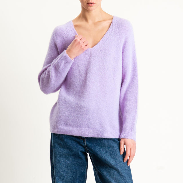 Zeroassoluto-Maglia scollo a v manica scesa BABY ALPACA SUPERFINE ELASTICIZZATA - lilla