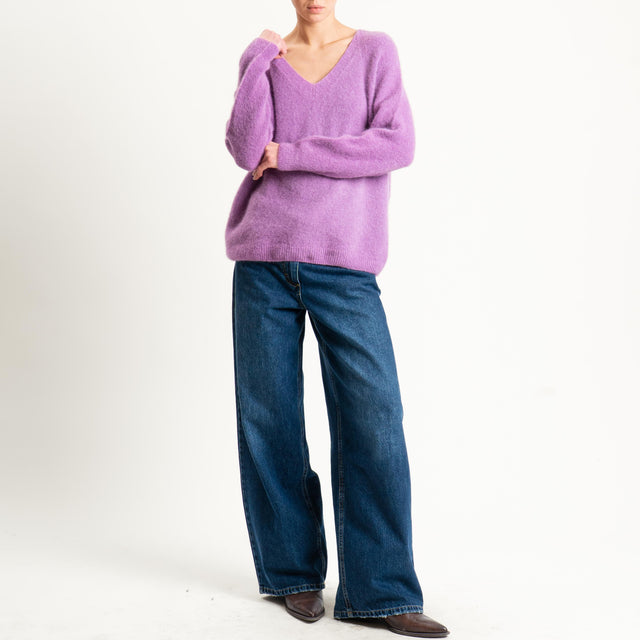 Zeroassoluto-Maglia scollo a v manica scesa BABY ALPACA SUPERFINE ELASTICIZZATA - mauve