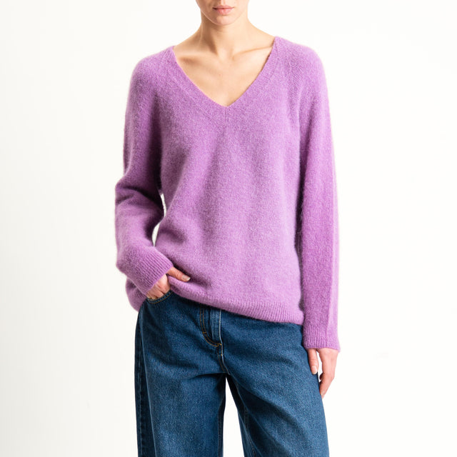 Zeroassoluto-Maglia scollo a v manica scesa BABY ALPACA SUPERFINE ELASTICIZZATA - mauve