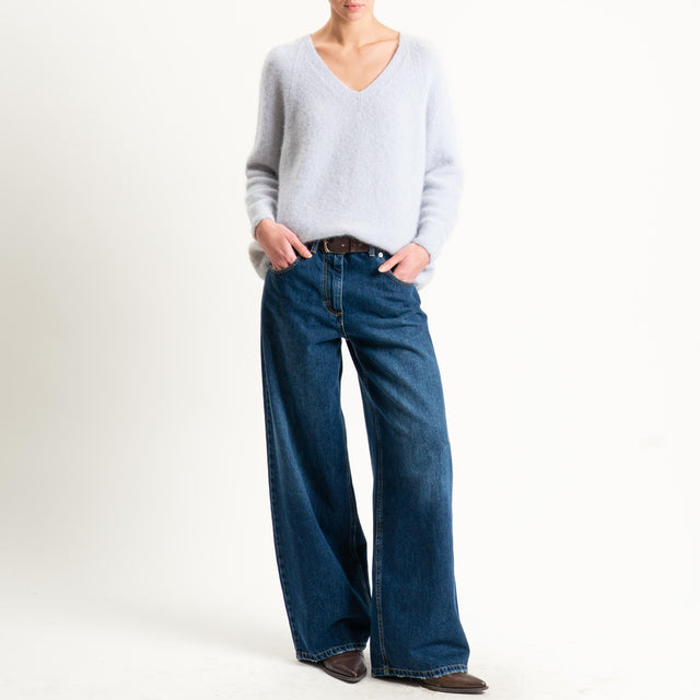 Zeroassoluto-Maglia scollo a v manica scesa BABY ALPACA SUPERFINE ELASTICIZZATA - perla