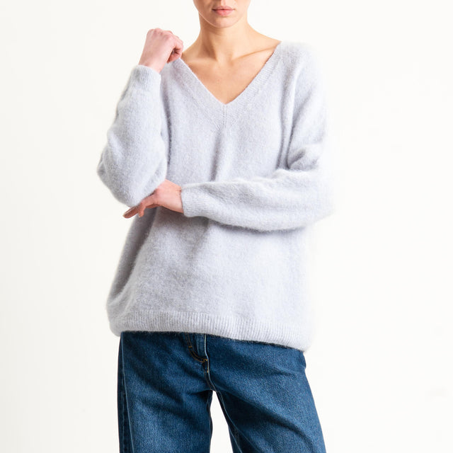 Zeroassoluto-Maglia scollo a v manica scesa BABY ALPACA SUPERFINE ELASTICIZZATA - perla