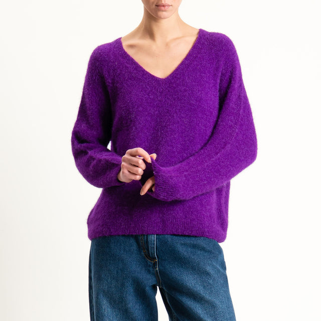 Zeroassoluto-Maglia scollo a v manica scesa BABY ALPACA SUPERFINE ELASTICIZZATA - viola