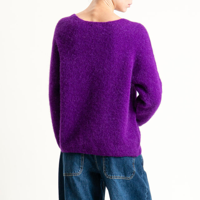 Zeroassoluto-Maglia scollo a v manica scesa BABY ALPACA SUPERFINE ELASTICIZZATA - viola