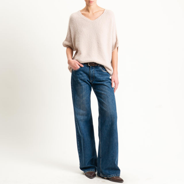 Zeroassoluto-Maglia scollo a v manica scesa BABY ALPACA SUPERFINE ELASTICIZZATA - beige