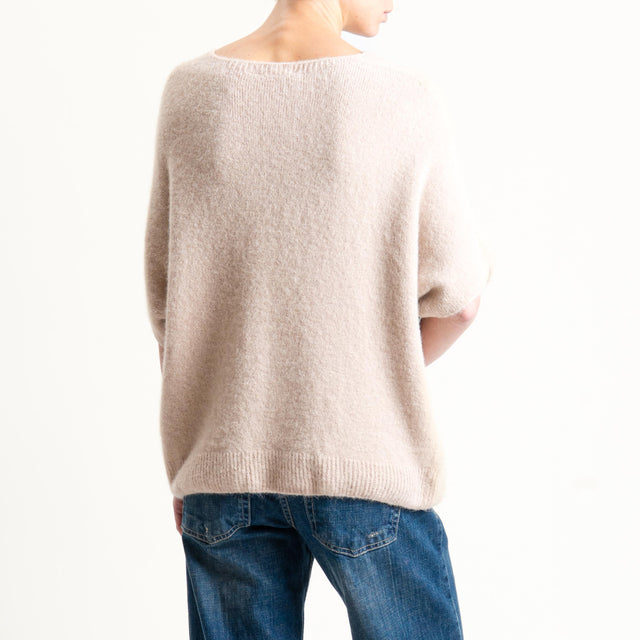 Zeroassoluto-Maglia scollo a v manica scesa BABY ALPACA SUPERFINE ELASTICIZZATA - beige