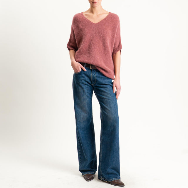 Zeroassoluto-Maglia scollo a v manica scesa BABY ALPACA SUPERFINE ELASTICIZZATA - blush