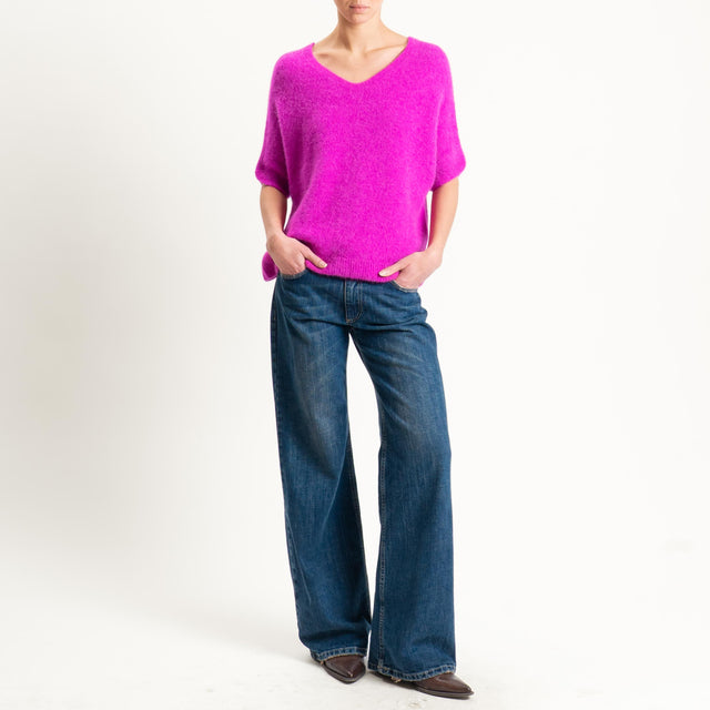 Zeroassoluto-Maglia scollo a v manica scesa BABY ALPACA SUPERFINE ELASTICIZZATA - fucsia