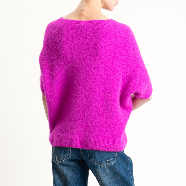 Zeroassoluto-Maglia scollo a v manica scesa BABY ALPACA SUPERFINE ELASTICIZZATA - fucsia