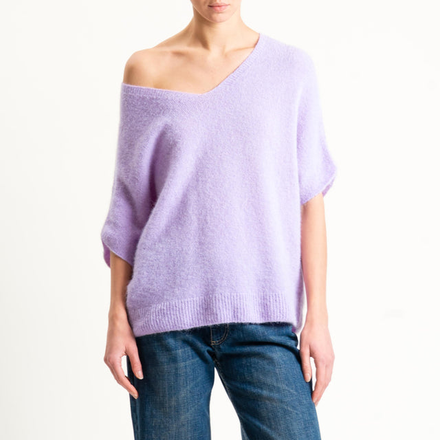 Zeroassoluto-Maglia scollo a v manica scesa BABY ALPACA SUPERFINE ELASTICIZZATA - lilla