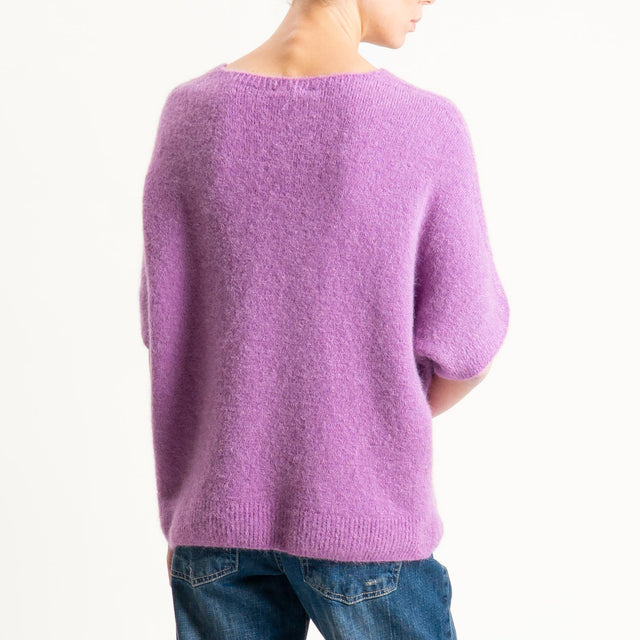 Zeroassoluto-Maglia scollo a v manica scesa BABY ALPACA SUPERFINE ELASTICIZZATA - mauve
