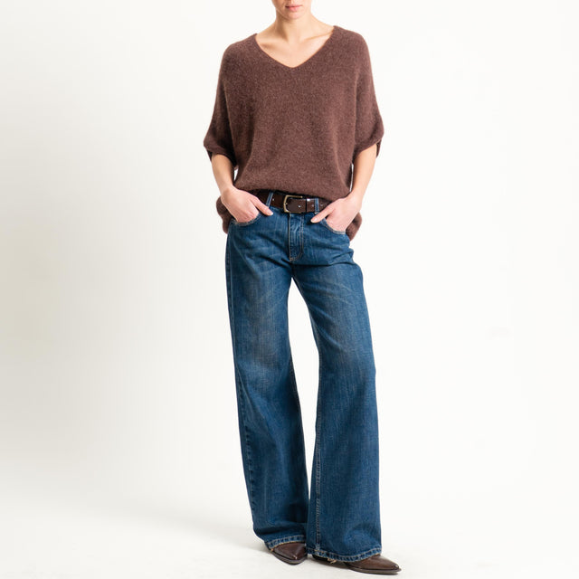 Zeroassoluto-Maglia scollo a v manica scesa BABY ALPACA SUPERFINE ELASTICIZZATA - moro