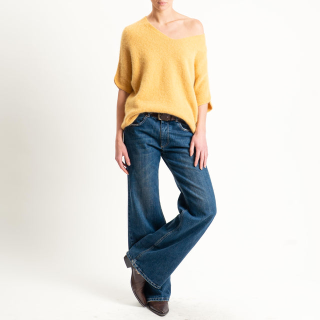 Zeroassoluto-Maglia scollo a v manica scesa BABY ALPACA SUPERFINE ELASTICIZZATA - ocra