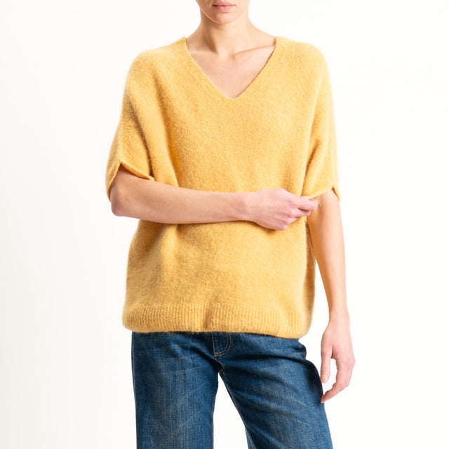 Zeroassoluto-Maglia scollo a v manica scesa BABY ALPACA SUPERFINE ELASTICIZZATA - ocra