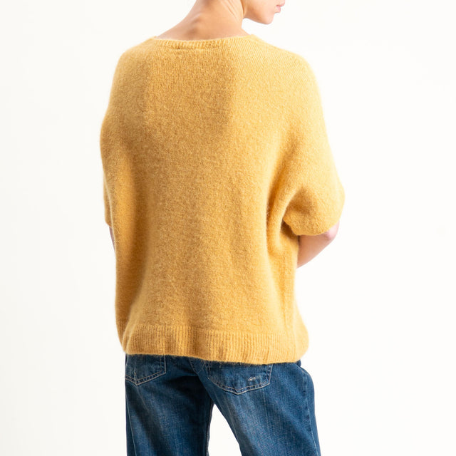 Zeroassoluto-Maglia scollo a v manica scesa BABY ALPACA SUPERFINE ELASTICIZZATA - ocra