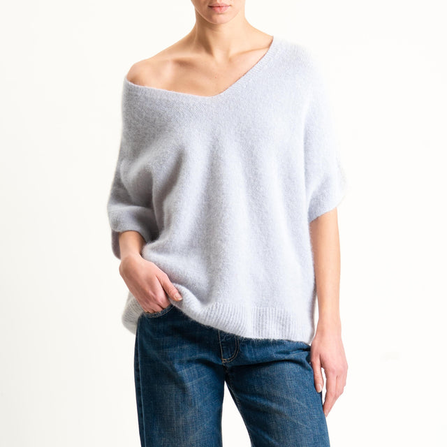 Zeroassoluto-Maglia scollo a v manica scesa BABY ALPACA SUPERFINE ELASTICIZZATA - perla