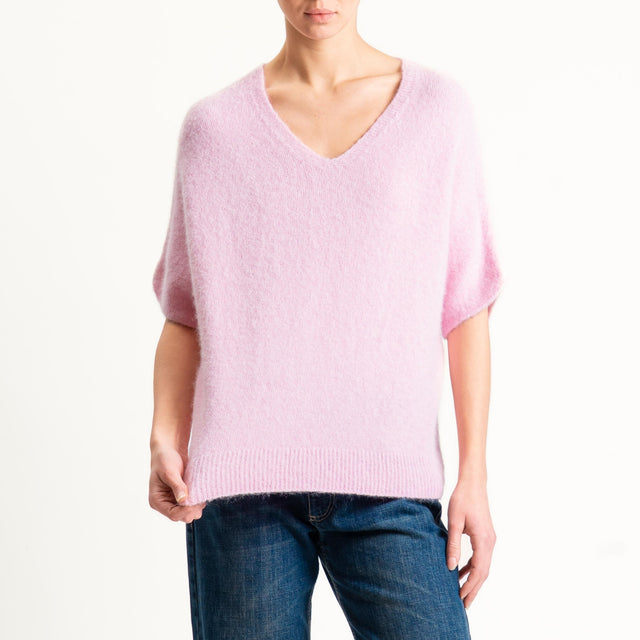 Zeroassoluto-Maglia scollo a v manica scesa BABY ALPACA SUPERFINE ELASTICIZZATA - rosa