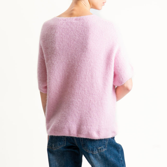 Zeroassoluto-Maglia scollo a v manica scesa BABY ALPACA SUPERFINE ELASTICIZZATA - rosa